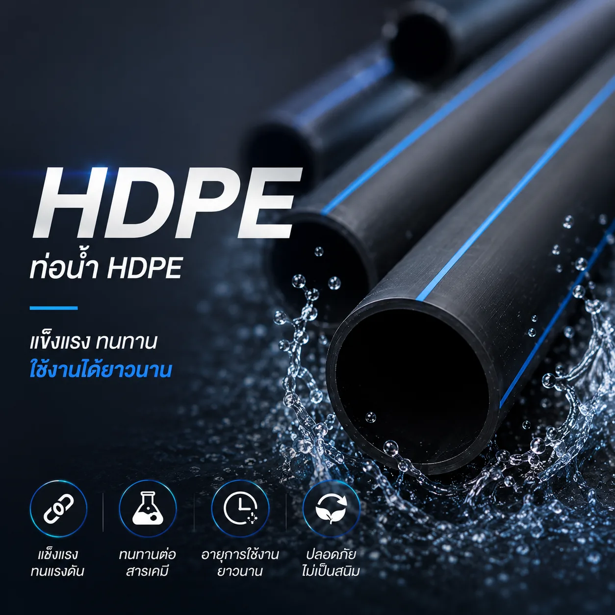 ท่อน้ำ HDPE PE80/PE100 สต็อกพร้อมส่ง